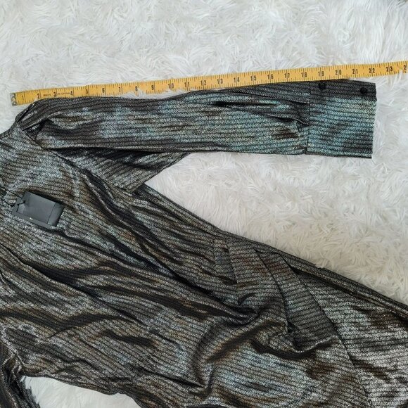 NWT Maje Ralery Mini Dress Argent Women's Striped Metallic Long Sleeve - Size 4 - Picture 10 of 12